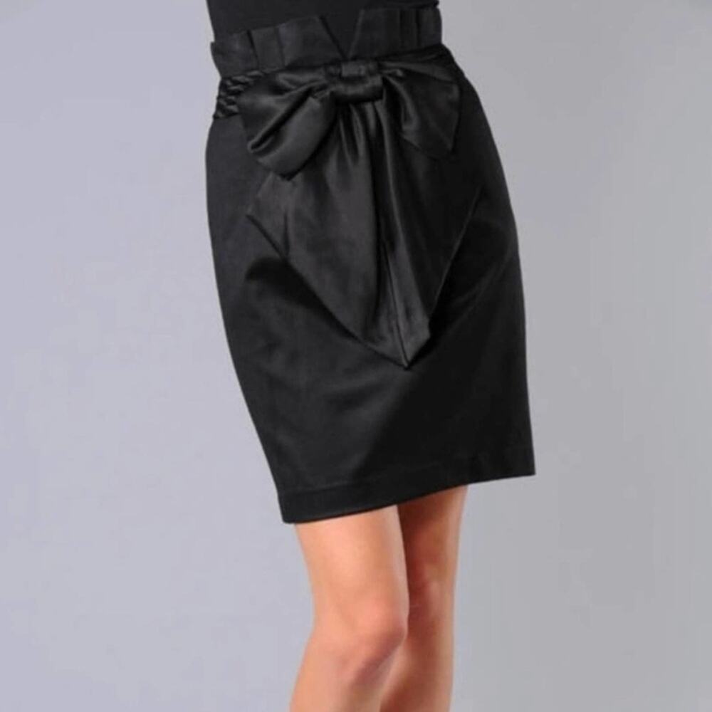 PLASTIC ISLAND Skirt Satin Bow BlackTie Cocktail Pencil Pleats Waist Twee Medium